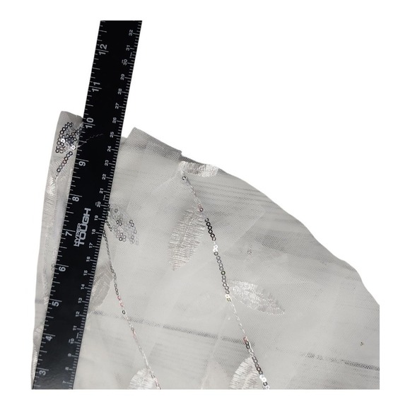 Women's White Sequin A-Line Evening Gown – Short Sleeve, Formal Long Dress, M(6) - Picture 9 of 15